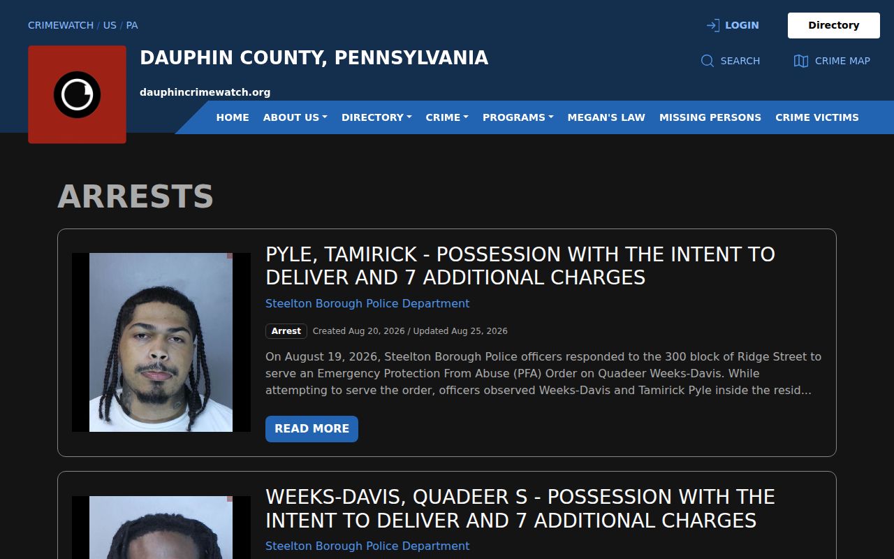 Dauphin County CRIMEWATCH arrest announcement feed