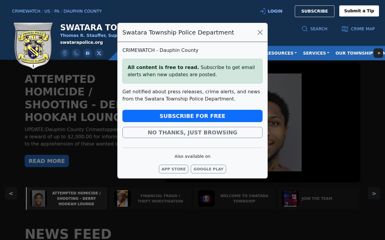 Swatara Township Police official CRIMEWATCH agency page for arrest records and public-safety posts